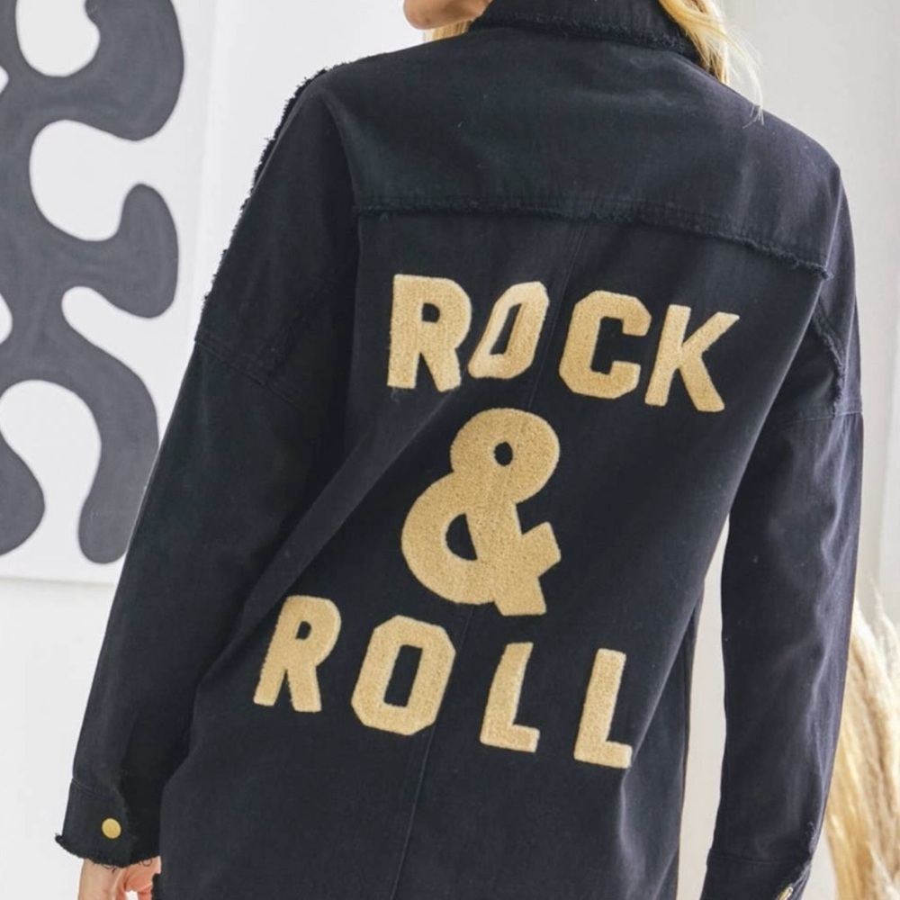 Davi & Dani Rock & Roll Frayed Hem Snap Button Shacket